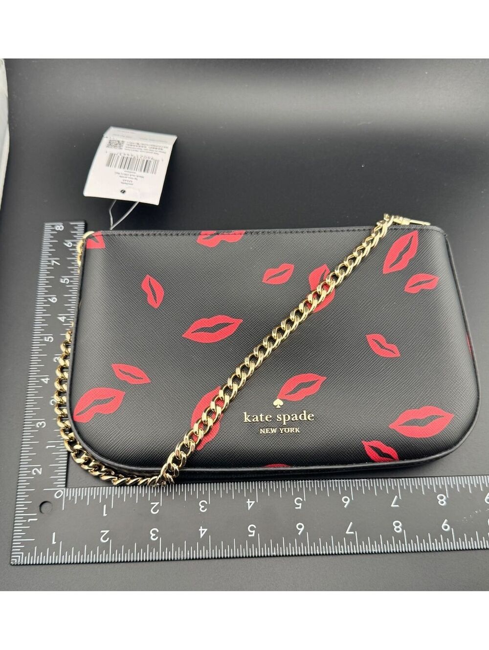 Kate Spade New York Black Leather Shoulder Bag with Red Lips - Picture 6 of 7